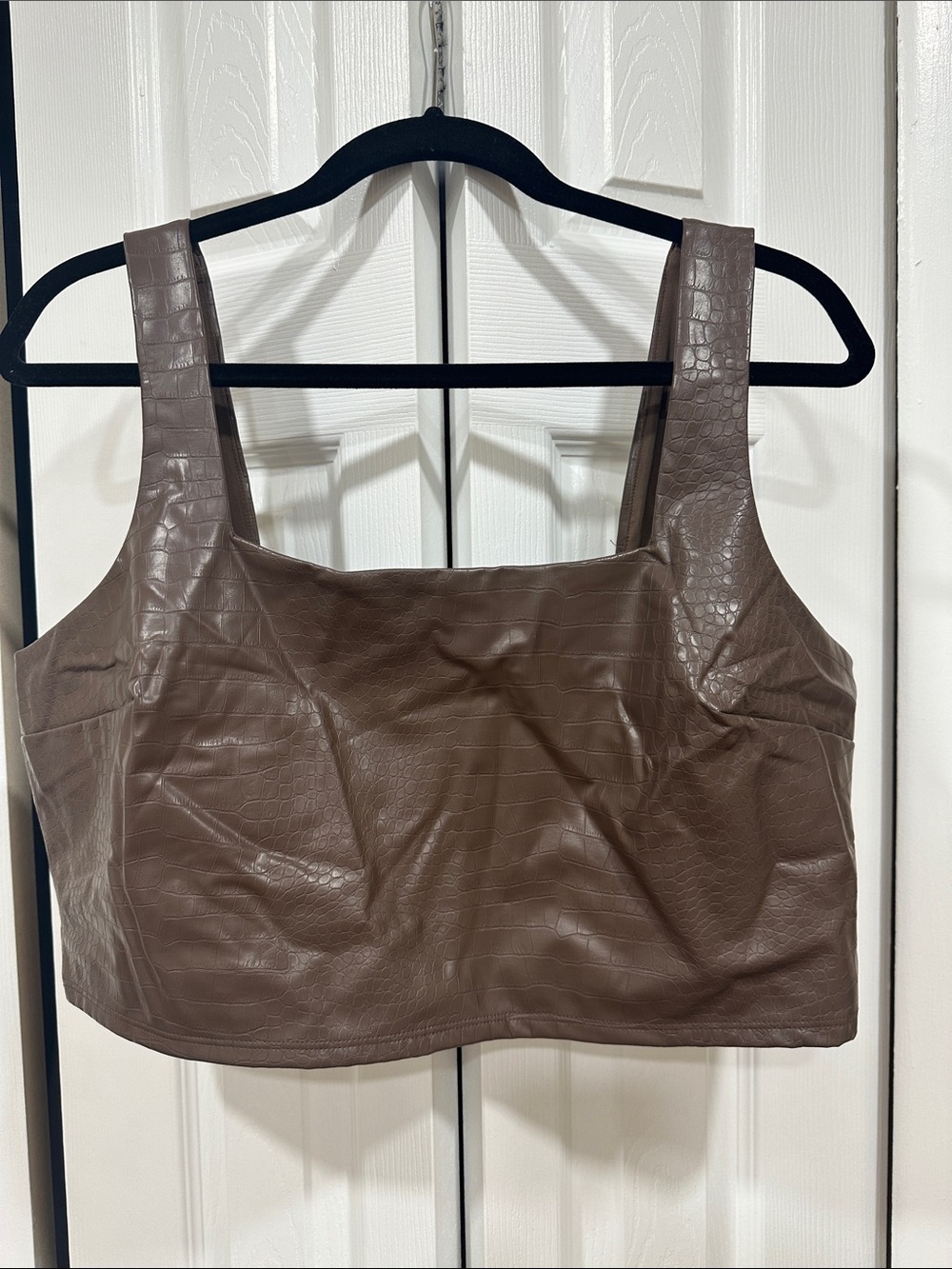 Express Faux-Croc Leather Crop Top